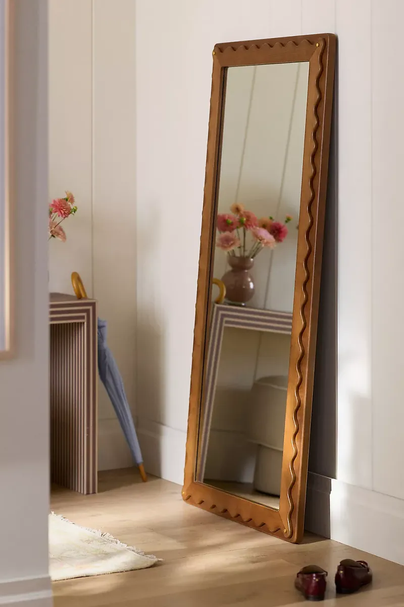 Wood Scalloped Floor Mirror